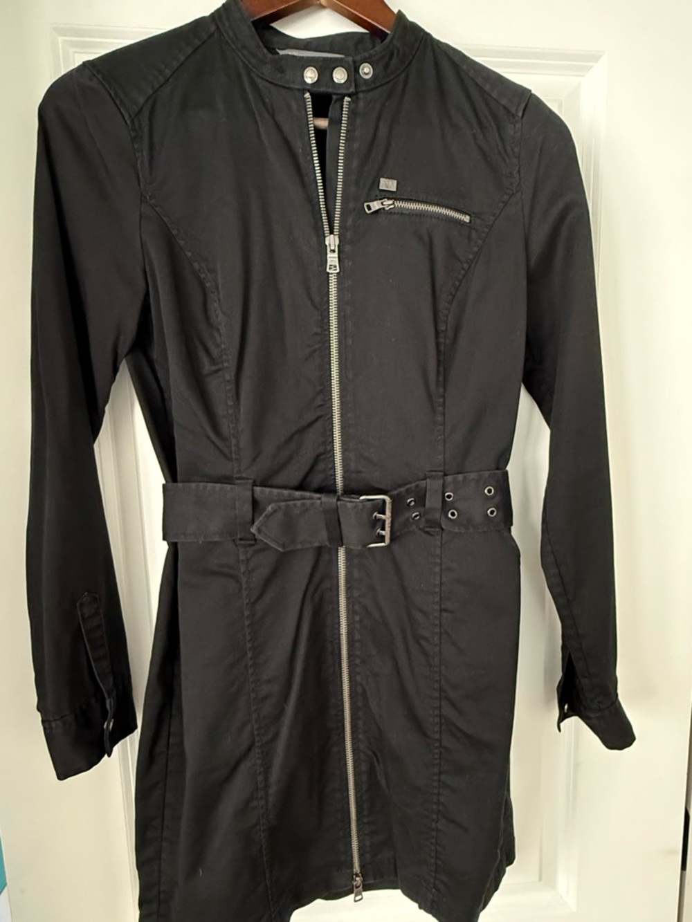 Armani Exchange SZ 2 Black Long Sleeve Belted Trench Dress